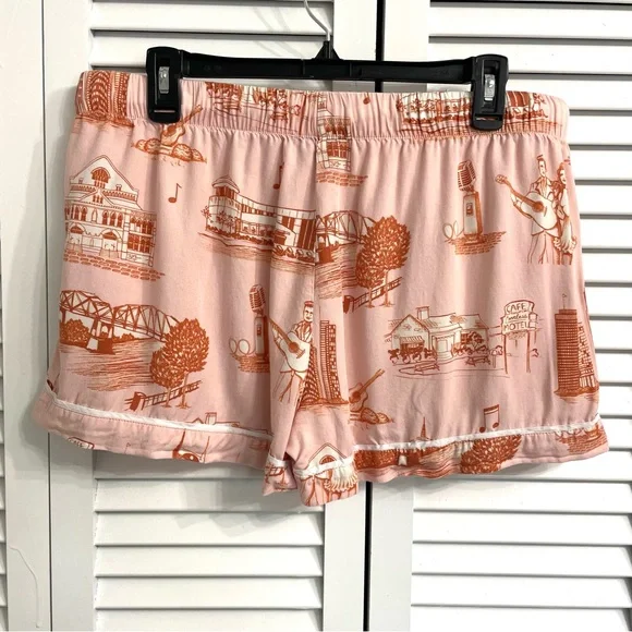 KATIE KIME Pink PJ Set Button Top & Shorts Nashville Johnny Cash & June Sz L - Picture 12 of 15